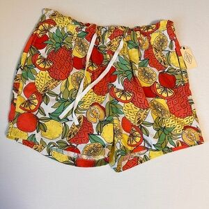 NWT St. John’s Bay Women’s Shorts Fruit Pattern Drawstring XL Linen Blend Indie